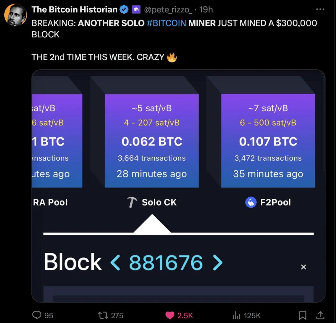 Recent solo mining win